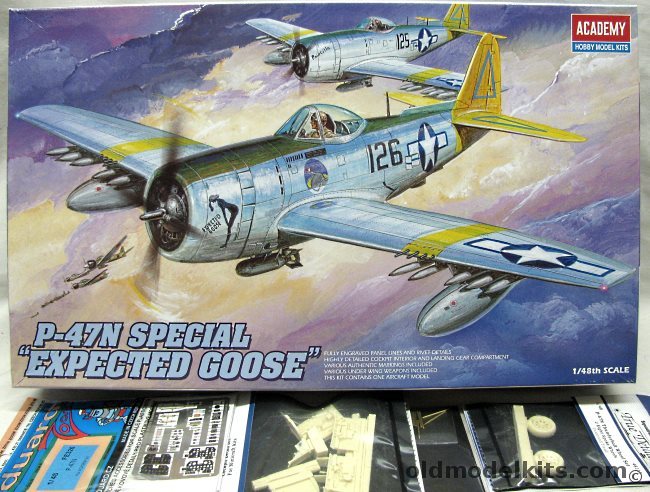 Academy 1/48 P-47N Thunderbolt + Eduard PE + True Details Cockpit and Wheels + Aber Gun Barrels, 2206 plastic model kit